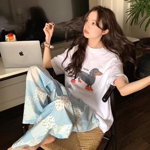 TEMU 거즈 팬츠 여성 봄/가을 체크 플로럴 크로스보더 홈 팬츠 여름 긴 바지, 야외 산책용으로도 입기 좋습니다