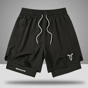 TEMU 남성용 캐주얼 운동 반바지 (여름용), 2-In-1 이중 레이어 트레이닝 운동 피트니스 반바지, 내장 포켓 및 드로스트링 허리 밴드 농구 반바지 - 편안한 속건성 통기성 원단, 캐주얼 웨어, 야외 여행에 적합