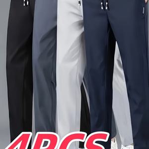 TEMU 4개 남성용 레귤러 핏 단색 탄성 허리 밴드 포켓 스웨트팬츠 - 캐주얼, 스타일리시, 러닝, 조깅 및 야외 스포츠에 적합 - 중년 및 노인에게 훌륭한 선물, 통기성, 속건성