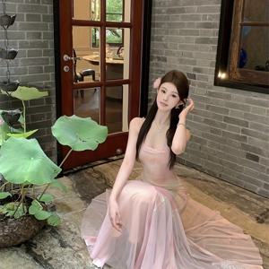 TEMU 레이스 스판서 드레스 여성 여름 피쉬테일 스커트 순수 허리 메시 스커트 힙라인 긴 스커트
