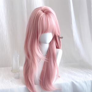 TEMU 모두를 위한 한 가발, 스타일리시한 벚꽃 핑크 앞머리 긴 헤어스타일 - 일상, 파티, 사진 촬영, 페스티벌 및 음악 행사에 어울리는 아름다운 풀헤드피스 가발로 당신의 매력을 돋보이게 하세요