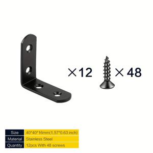 TEMU 6-20개 L 브래킷 스테인리스 스틸 코너 브레이스 1.57 x 1.57 인치 직각 L자형 브래킷, 나무 가구 침대 프레임 캐비닛 서랍 의자용, 24-80개 나사 포함, 블랙