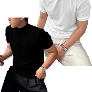 TEMU [Shu Le Shui OBM] 2개 솔리드 컬러 슬림핏 통기성 캐주얼 이지 스포츠 모크넥 티셔츠