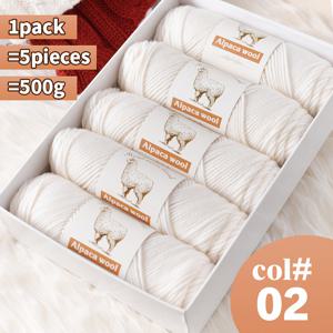 TEMU 100% 순수 알파카 울 얀, 5팩, 500G (17.6Oz), 구름 같은 질감, 따뜻하고 자극 없음. 가을 및 겨울 뜨개질, 가디건/재킷/숄에 적합한 선택. 중간 두께의 손뜨개 실로 고급스러운 룩 연출