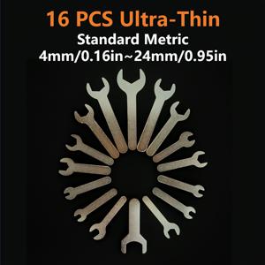 TEMU 16피스 초슬림 금속 렌치 세트 4mm-24mm 개구 - 가정 리모델링 및 유지보수용 휴대용 수공구