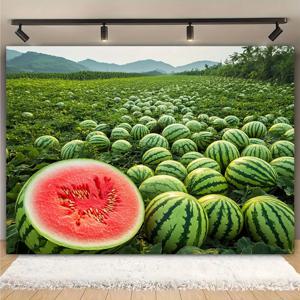 TEMU 2D 플랫, 1개 대형 수박밭 2D 플랫 배너 - 리얼리스틱 3D 같은 수박 조각 프린트 배경, 39