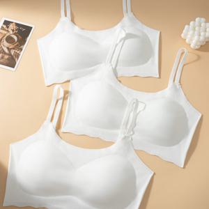 TEMU 3pcs 세트, 스포츠 단색 여성용 심리스 브라, 무선, 탈착식 패딩, 우아하고 편안한 처짐 방지, 조절 가능한 스트랩, 통기성 초박형 란제리