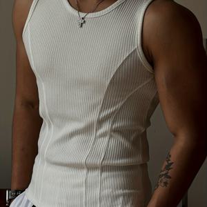 TEMU Xingmengzhi OBM Summer Stretchy Body-Hing Ribbed American-Style High-End Splid Crew Ne Vest for Sports and Casual Wear