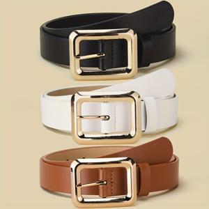 TEMU 1/2/3개 여성용 고급스러운 사각 합금 버클 벨트, 여성 벨트, 고품질 느낌을 위한 수공예, 데일리 출퇴근, 휴가 복장, 야외 스포츠 등에 적합한 다기능 스타일리시 벨트, 캐주얼 웨어, 청바지와도 잘 어울림