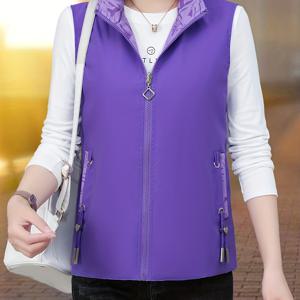 TEMU 여성용 리버서블 솔리드/프린트 아웃도어 경량 지퍼업 조끼, 캐주얼 민소매 재킷, 스탠드 칼라 방풍, 멀티포켓, 하트 태슬 장식, 메탈 지퍼