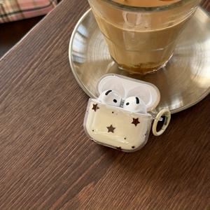TEMU 반투명 별이 빛나는 파우더 블루 라이스 + 후프 이어폰 케이스, Apple Pro 3 케이스 / Pro 2 케이스 / 4 케이스 / 3 케이스 / 2 케이스와 호환 / 패셔너블한 여성용 이어폰 케이스 / 이어폰 케이스