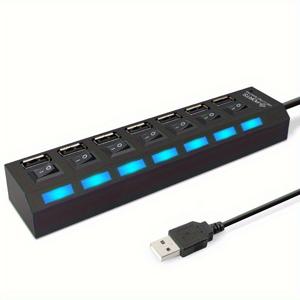 TEMU 고속 USB 2.0 허브 (개별 스위치 포함) - 4/7포트 드라이브, HDD, 키보드, 마우스용 | RV 사용 가능한 USB 전원 확장기 (충전 불가) | 멀티 허브