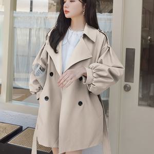 TEMU 우아한 미디엄 트렌치 코트 여성용, 새로운 봄/가을 스타일, 페티트 피겨를 위한 루즈핏, 캐주얼 인스타일 재킷 코트