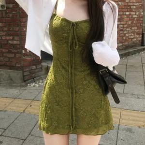 TEMU 슬림 자카드 서스펜더 드레스