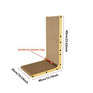 TEMU 60cm/70cm L자형 고양이 스크래ッチ 보드, 인터랙티브 벨 볼 포함, 내구성 있는 고밀도 골판지, 안정적인 미끄럼 방지, 새끼고양이와 성묘용, 다묘 가정용, 가구 보호