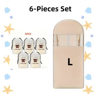 TEMU 6개입 다운 재킷 압축 먼지 덮개 팩, 옷장 의류 먼지 봉투, 새로운 투명 창문 걸이 옷걸이 가방 (자동 압축 지퍼 포함) - 침실, 가정 및 기숙사에 적합, 다운 재킷, 정장, 셔츠 등 보관용