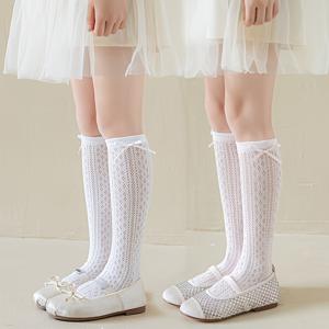 TEMU 여아용 허벅지 하이츠 양말 1켤레/2켤레/3켤레, 봄 여름용 모기 방지 통기성 좋은 경량 리본 장식 중목 양말, 손세탁 가능, 친구들과의 놀이약속 및 야외 활동용