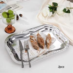 TEMU 3개 조식 트레이 세트, 스테인리스 스틸 트레이, 야외 캠핑 용품, 피크닉 용품, 주방 수납 정리함, 화장품 수납 트레이, 비식품 접촉용
