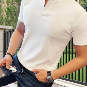 TEMU 단색 패셔너블 남성 캐주얼 브이넥 반팔 티셔츠, 업무 및 여행용으로 탁월한 선택