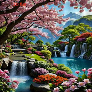 TEMU 1 세트 - 스타일 벚꽃 폭포 풍경 테마 십자수 키트, 자수, 11CT 십자수 장식 그림, 홈 데코 프린트 자수 공예 완전 세트, 현관, 서재, 침실 등에 적합