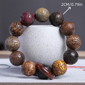 TEMU 12개 2cm 직경 샌달우드 멀티 보석 조각 팔찌, 12가지 종류의 나무, 순수 수제 나무 팔찌, 남녀공용 중국 스타일 기도 구슬 장식품