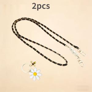 TEMU 금속 체인 스트랩 & 화이트 데이지 참 2개, 아연 합금 소재, DIY 휴대용 가방 액세서리, 가방 체인 교체 부품, 겨드랑이 가방, 크로스백, 숄더백에 적합, 금속 가방 체인, 여성을 위한 선물용으로 이상적
