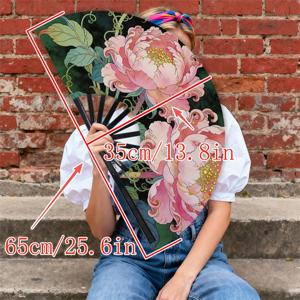 TEMU 남성용 휴대용 선풍기 1개 | 재질, 생생한 핑크 모란 패턴, 전통적인 페인터 스타일, 일상 사용 및 야외 활동에 적합, 남성을 위한 스타일리시한 액세서리, 화려한 장식 디자인, 배터리 없음