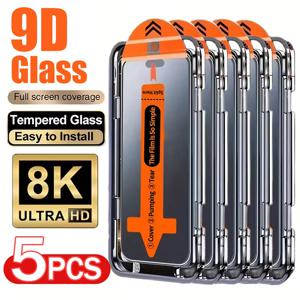 TEMU 아이폰 17 Pro Max, 17 Air, 16 Pro Max, 16 Pro, 16 Plus, 16E, 16, 15 Pro Max, 14 Pro Max, 13, 12, 11 시리즈용으로 설계된 설치 키트가 포함된 고품질 강화 유리 액정 보호 필름 5개 세트. 지문 방지 기능 포함.
