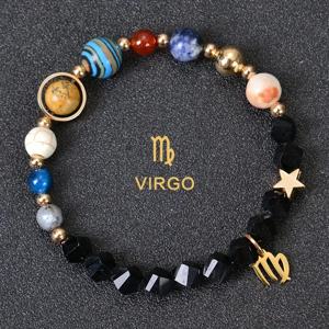 TEMU 1개 우주 은하 팔 행성 12 별자리 블랙 컷 스톤 시리즈 여성용 팔찌 태양계 팔찌 천칭자리 궁수자리 조디악 펜던트 팔찌 데이 쥬얼리 커플 선물
