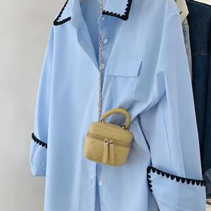 TEMU 여성용 컬러 블록 파이핑 앞면 버튼업 우아한 오피스 긴팔 셔츠