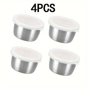 TEMU 2/4/6개 304 스테인리스 스틸 샐러드 드레싱 용기 - 1.6oz 휴대용 소스 컵, 누수 방지 투명 뚜껑 포함, 도시락/직장/학교/피크닉/야외 활동/여행/신학기 용품을 위한 재사용 가능한 양념병