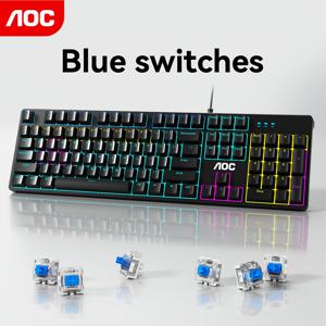 TEMU AOC RGB 게이밍 키보드, 108키 유선 메카닉 키보드, PC Mac용 라이트업 키보드