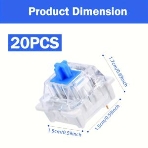 TEMU ZMINDCH 투명 블루 스위치 키캡 20개, 기계식 키보드용, QWERTY/빈티지 타자기 키보드와 호환, PC/태블릿/컴퓨터 액세서리용 시끄러운 클릭커, 게이밍 및 타이핑용 내구성 있는 교체용 키캡