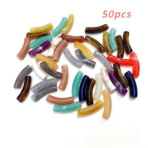 TEMU 50개 아크릴 인조 옥 무늬 비즈 8*31mm 다색 튜브 비즈 DIY 주얼리 만들기용 - 목걸이, 귀걸이 및 팔찌에 적합