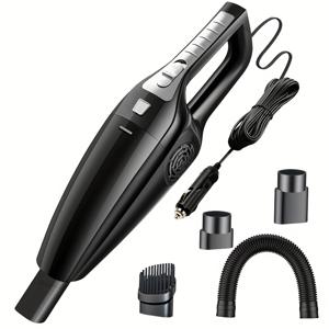 TEMU 휴대용 고출력 강력 흡입력 12V 차량용 진공 청소기, 휴대용 미니 먼지 유선 청소기, 플랫 노즐 등 다양한 추가 장비 장착, 블랙, 블루, 핑크, 배터리 없음