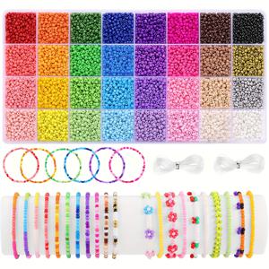 TEMU 8000개 32색 유리 씨앗 비즈 + 탄성 끈 포함 3mm 주얼리 만들기 키트, DIY 팔찌 목걸이 공예 세트, 성인 및 여성을 위한 창의적인 비즈 선물 상자, 생일 선물