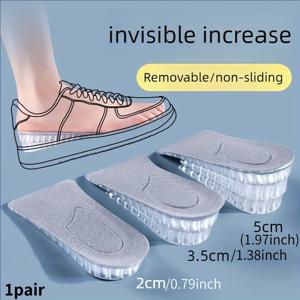 TEMU 조절 가능한 높이 증가 깔창, 2/3.5/5cm (0.79/1.38/1.97인치) 높이 조절 하프 패드 - 1쌍, 투명 에어 매트리스 디자인, 가볍고 편안함, 하루 종일 착용 가능한 탈착형
