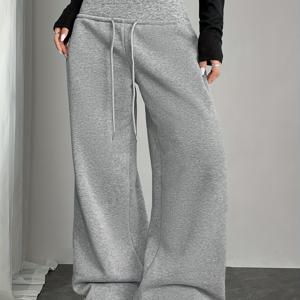TEMU 가을/겨울 신상 패션 캐주얼 데일리 솔리드 컬러 와이드 레그 여성 바지