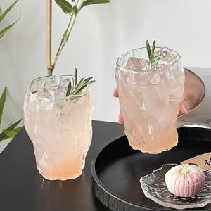 TEMU 접힌 유리 컵 2개 세트, 핸드메이드 유리 커피 컵, 투명 주스 컵, 음료 컵, 음료용 컵, 와인잔, 물컵, 가정, 사무실 티 컵
