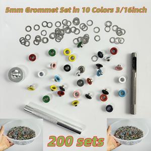 TEMU 200개 키트 (5mm 3/16인치 다색 아일렛 포함), 금속 아일렛 및 설치 도구 포함, 공예, 의류 및 신발 프로젝트에 적합