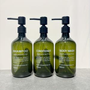 TEMU 세 개 세트 500ml/16oz 욕실용 샴푸, 샤워젤, 컨디셔너 디스펜서 세트, 투명 녹색 두꺼운 벽 액체 플라스틱 누름식 빈 병, 교체 가능한 컨디셔너 병, 욕실 케어, 욕실 액세서리, 홈 데코