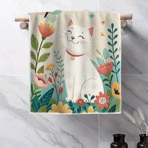 TEMU 1개 핸드타월, 귀여운 고양이 테마와 정교한 패턴, 일러스트 스타일, 디지털 프린트, 부드럽고 편안함, 일상적인 세안, 화장품, 설거지, 바닥 닦기, 운동 후 땀 닦기에 적합, 독특한 디자인, 요리 도구 닦기에 완벽, 발렌타인데이, 크리스마스, 할로윈, 생일 선물로 이상적