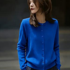 TEMU 블루 라운드넥 버튼 디자인 심플 캐주얼 긴팔 2025 가을 겨울 신상 다용도 가디건
