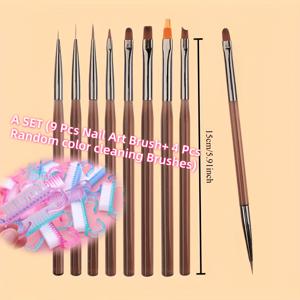 TEMU 13pcs 젤 네일 브러쉬 세트, 내구성 털 빠짐 없는 강모, 젤 폴리시 아크릴 네일용 DIY 네일 아트 도구, 페인팅 브러쉬 9pcs 및 클리닝 브러쉬 4pcs 포함