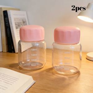 TEMU KEMORELA 미니 유리 젖병 1/2개 세트, 뚜껑 포함 - 커피, 우유, 허브티용 휴대용 음료 용기 - 가정 및 이동 중 사용하기 좋은 소형 여행용 유리잔, 졸업 시즌 선물용으로 적합