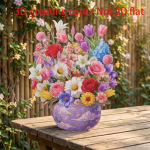 TEMU 독특한 레이저 컷 디자인의 수제 3D 팝업 꽃무늬 인사말 카드 1개. 생일, 감사, 쾌유, 보고 싶을 때와 같은 경우에 적합. 절친, 자매, 여성을 위한 따뜻한 선물이자 책상 장식으로도 훌륭한 선택