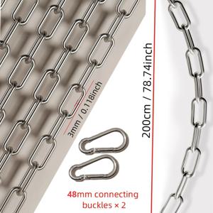 TEMU 스테인리스 스틸 체인, 고강도 3mm, 길이 78.74인치, 고정 후크 2개 포함. 화분걸이, 물품 고정, 농장 도난 방지 체인, 조경 울타리 보호, 개 목줄, 빨랫줄용으로 적합