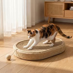 TEMU 고양이 스크래쳐 침대, 매달리는 공 장난감이 있는 타원형 고양이 스크래칭 라운지, 실내 고양이용 내구성 있는 스크래쳐 매트, 2-in-1 고양이 침대 & 스크래칭 패드, 가구 보호, 새끼 고양이 & 성묘에게 이상적