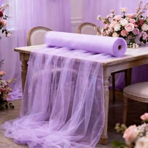TEMU 1롤(20미터) 라이트 퍼플 튤 원단, 웨딩 장식, 생일 파티, 무대 배경용 - DIY 테이블 센터피스, 의자 리본, 도어 행잉용 사전 절단 시스루 드레이핑 공예 리본 - 웨딩 아치 & 축하 장식