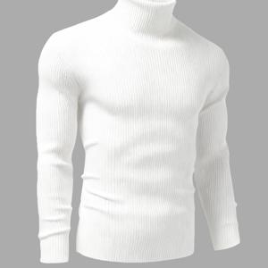 TEMU 남성용 니트 풀오버 봄/가을 긴소매 골지 케이블 니트 스웨터, 하이넥 니트 티셔츠, 캐주얼 패션 스포츠 상의